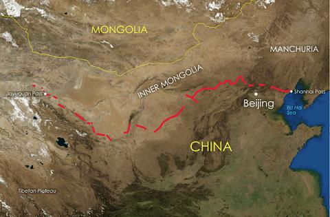 The Great Wall cutting across China